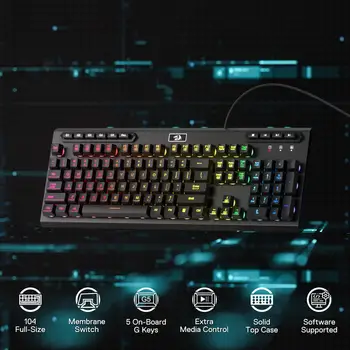 Redragon K513 RGB Membrane Gaming Keyboard, Standard 104 Keys Linear Wired Mechanical-Feel Keyboard 2