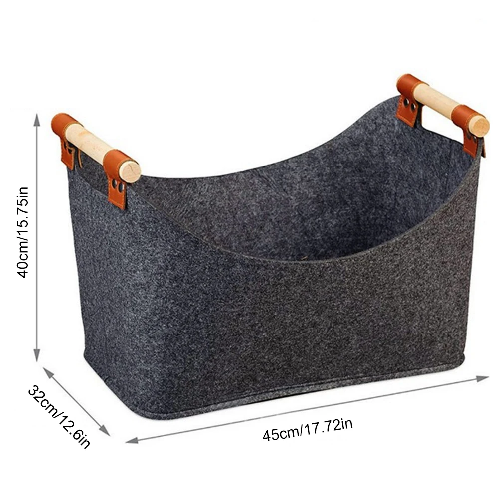 45 X 32 X 40 Cm 57 L Firewood Box Felt Basket with Wooden Handles Large Capacity Foldable Wood Basket for Fireplace & Wood Stove 6