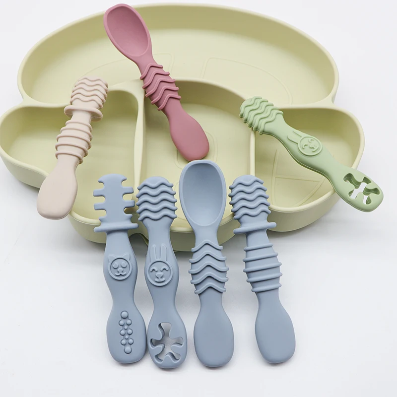 4pcs silicone baby food spoon, training spoon for babies over 6 months old, easy-to-grip tableware, Christmas gift