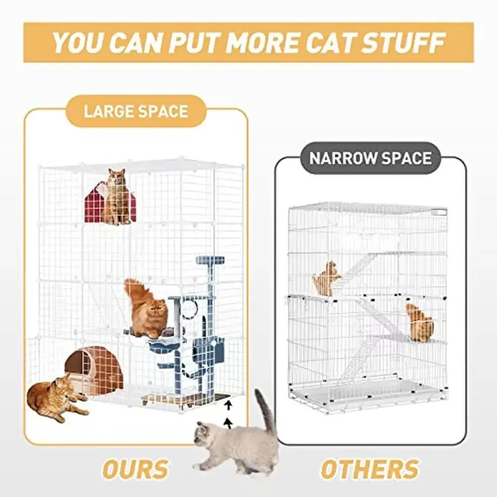 Detachable Large Cat Cage Enclosures Indoor Pet Kennels DIY Playpen House Spacious Rust-Resistant Metal Wire 1-3 Cats Safe