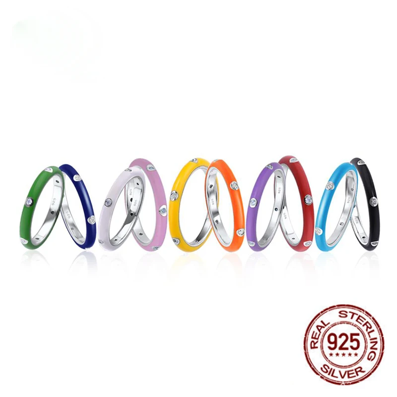 

925 Silver Colorful Rainbow CZ Eternity Stackable Ring for women wedding party engagement ring jewelry gift