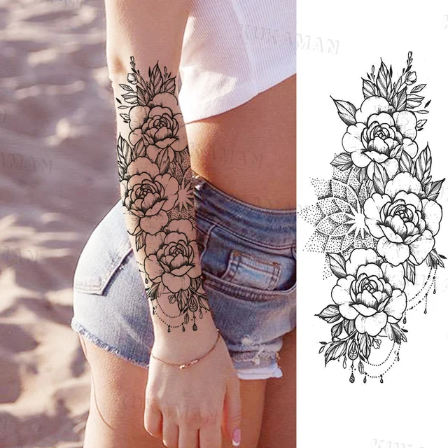 Black Lotus Pendant Temporary Tattoos For Women Adult Girl Rose Flower Lace  Fake Tattoo Sticker Frontarm Waterproof Tatoos Decal - AliExpress