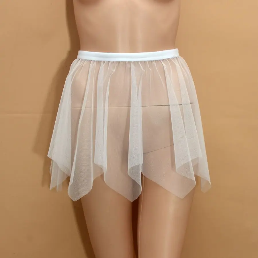 Women Transparent Mesh Skirt Ultra-thin Perspective Ultra-short Irregular One-Layer Gauze Half-Length Skirt Nightclub Clothes 1