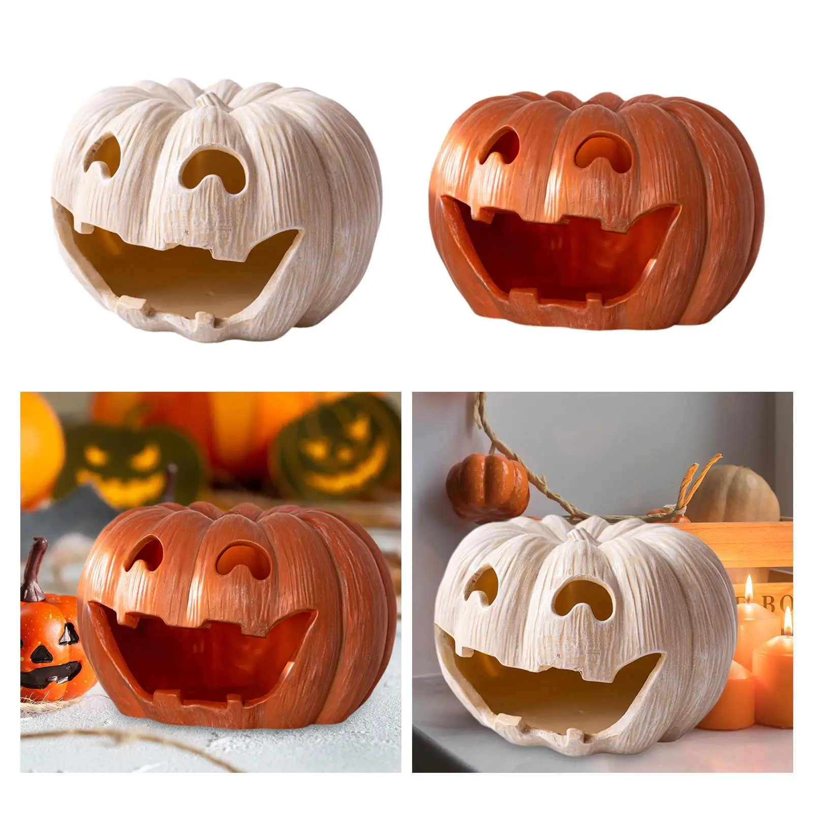 Pumpkin Tealight Candle Holder Resin Candlestick Table Centerpiece Lantern Halloween Decoration for Fireplace Mantel Festival