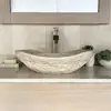 Natural Travertine Chiseled Oval Canoe Vessel Sink Hand Carved Real Stone Free Soap Tray Rustic Elegance Bathroom Upgrade 1