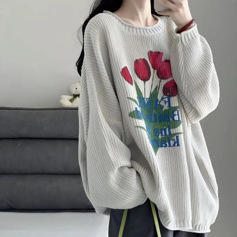 2023 Autumn Winter New Floral Sweater Denim Pants 1 or 2 Piece Set Lady Loose Knitted Pullover Jeans Outfits Fashion Knitwear
