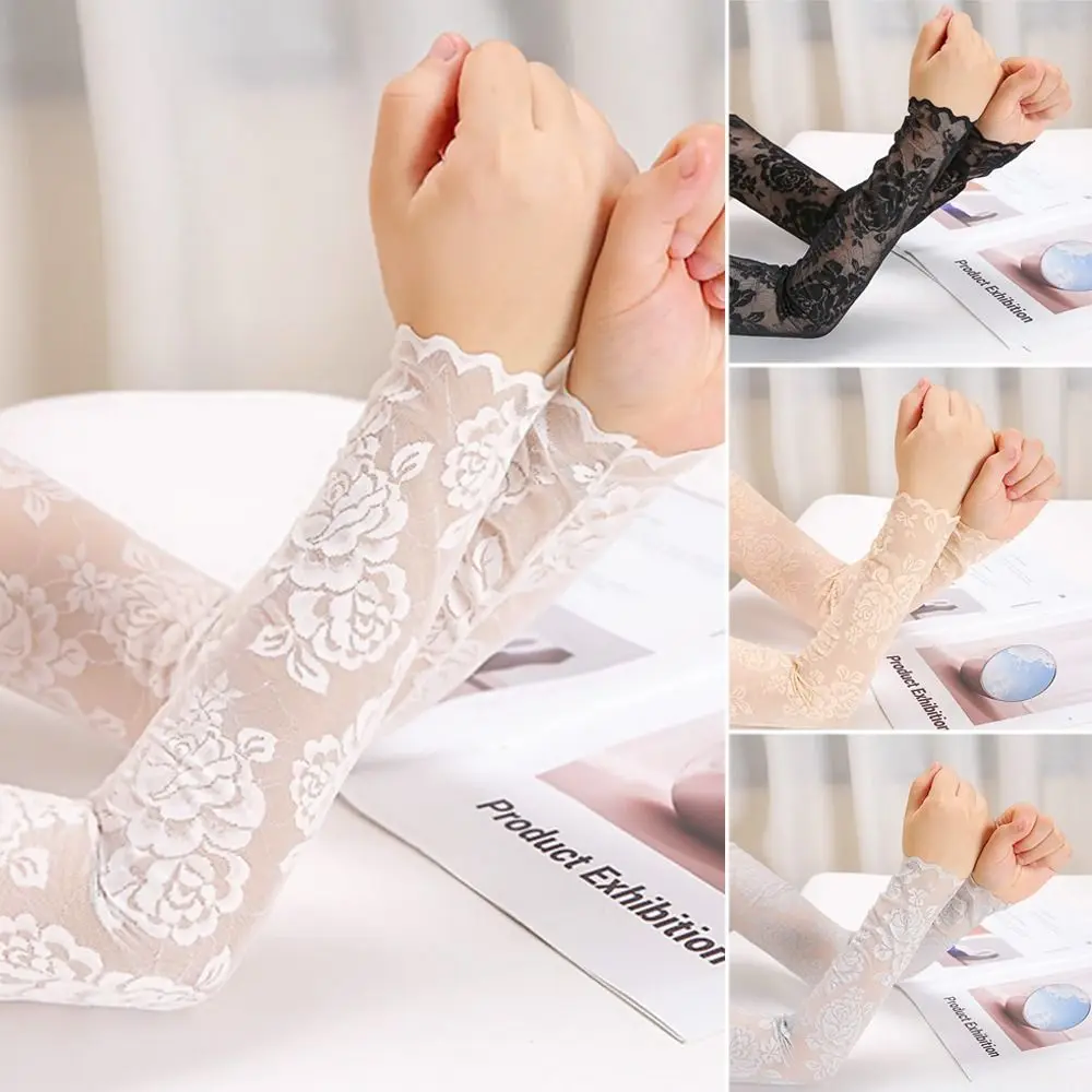 

Summer Arm Sleeves Hollow-Out Cycling Gloves Fingerless Gloves Long Lace Gloves Thin Mittens