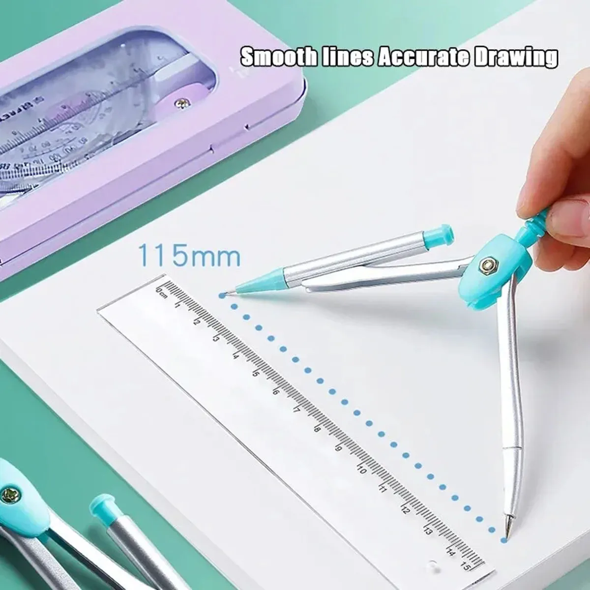 7-Piece Compass and Ruler Set Student Ruler Set Cute Rriangle Exam Specific Box School Starts