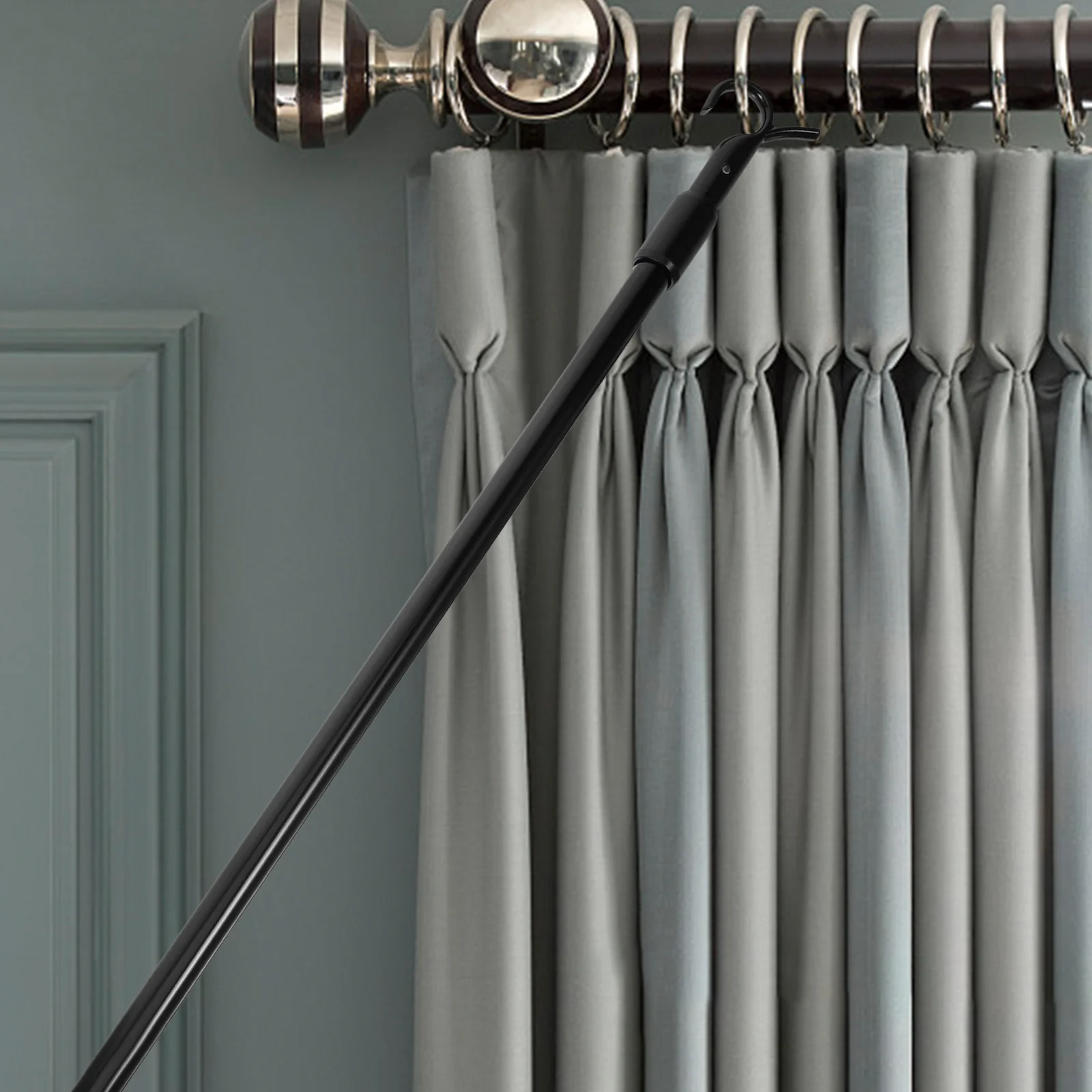 Black Adjustable Aluminum Alloy Curtain Rod Vertical Blind Wand With Hook Window Dressing Hardware Blind Replacement Rod