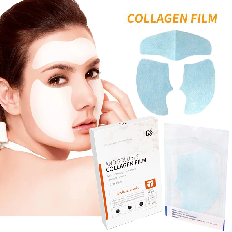 10Sets Water Soluble Collagen Film Gel Facial Mask Paper Anti Aging Moisturizing Wrinkle Remover Face Filler Firming Face Care 5set collagen film paper soluble facial mask cloth anti aging soluble water face filler full collagen fiming lifting face care