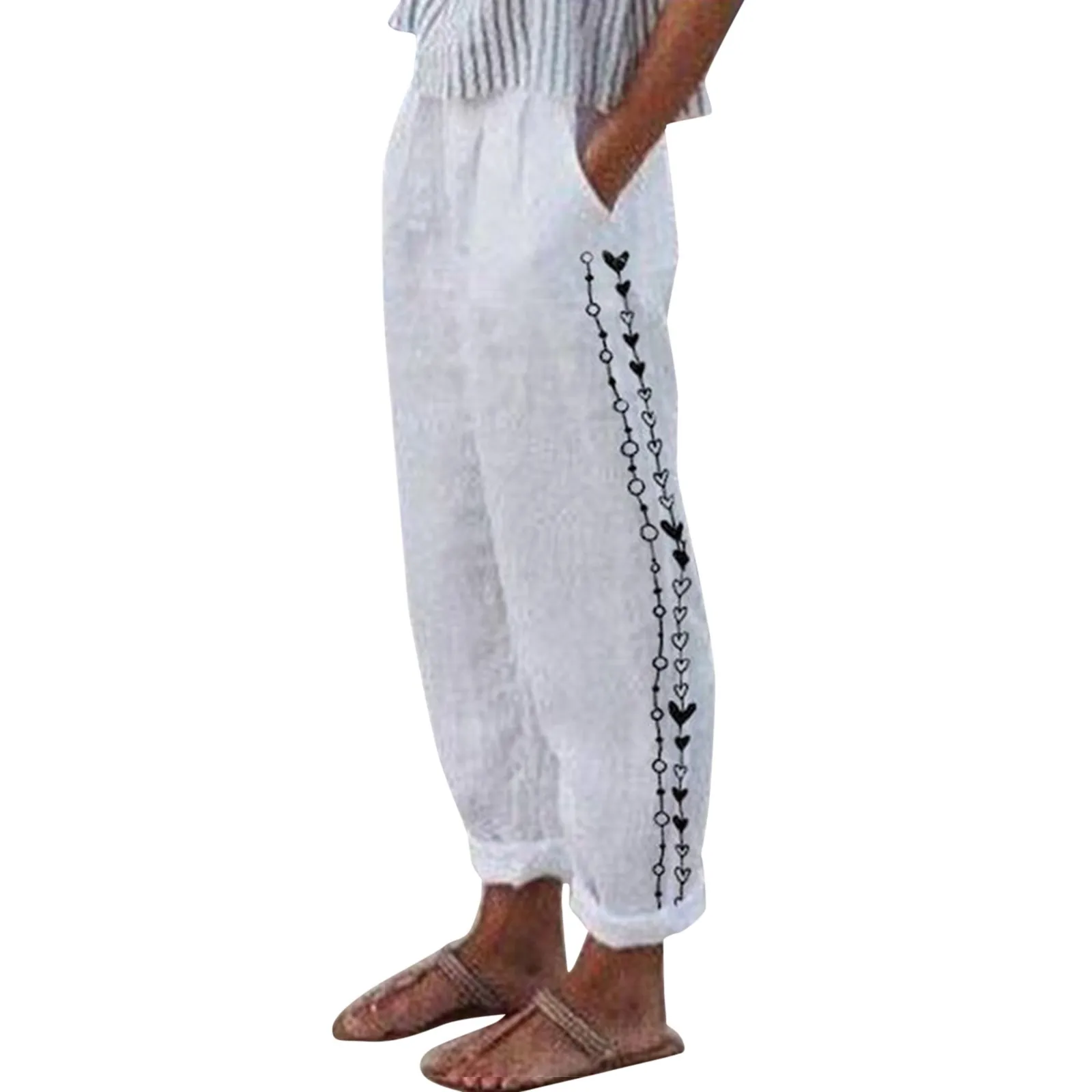 

High Waist Loose Straight Pants Women With Pockets Cotton Casual Long Print Trousers Daily Wear Outdoor Gym Women's New Pants