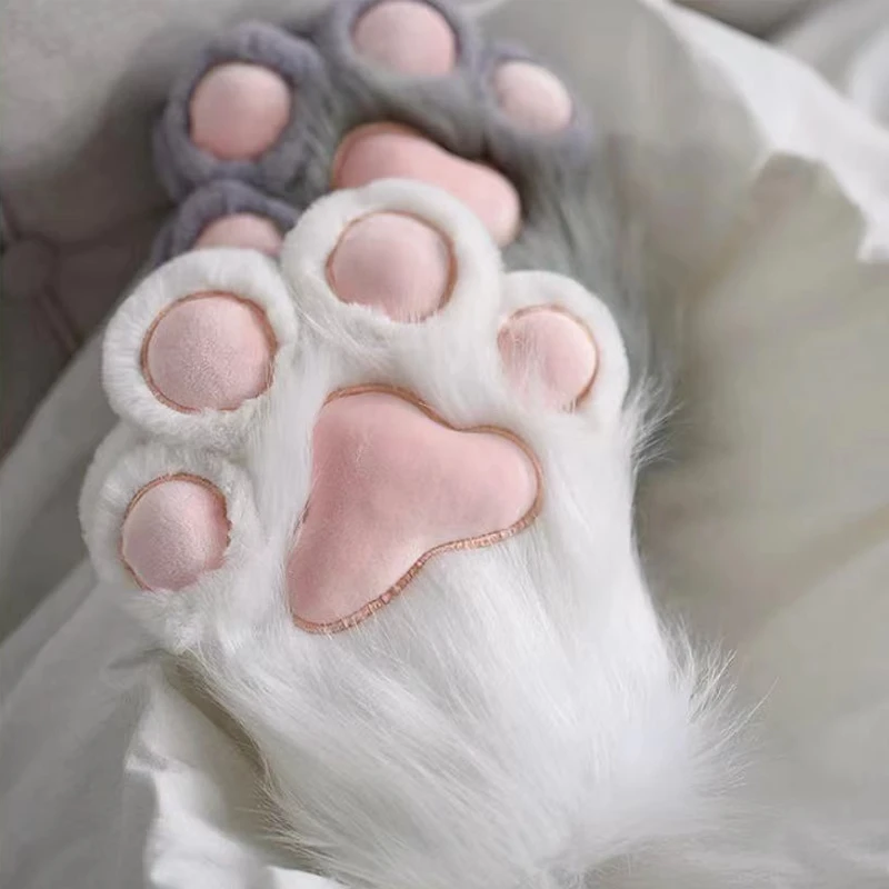 Plush Furry Cat Claw Gloves-Faux Fur Fox Paws Mittens for Halloween Cosplay Costume-Adorable Animal Accessories