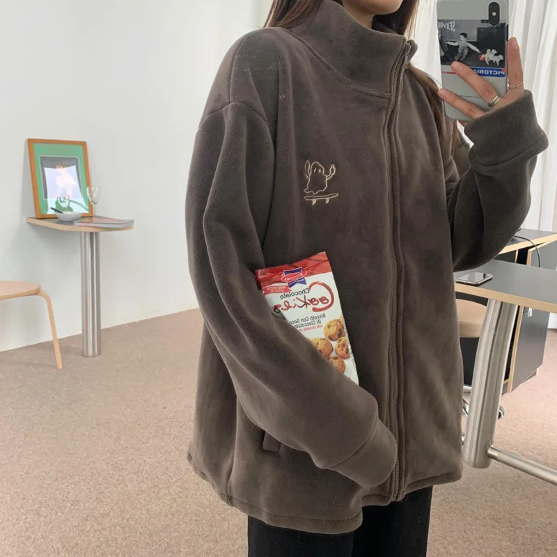 Fashion Embroidery Long Sleeve Zip Hoodies Retro Sweatshirt Women's Fleece Warm Pullover Autumn And Winter Women's Hoodie Tops