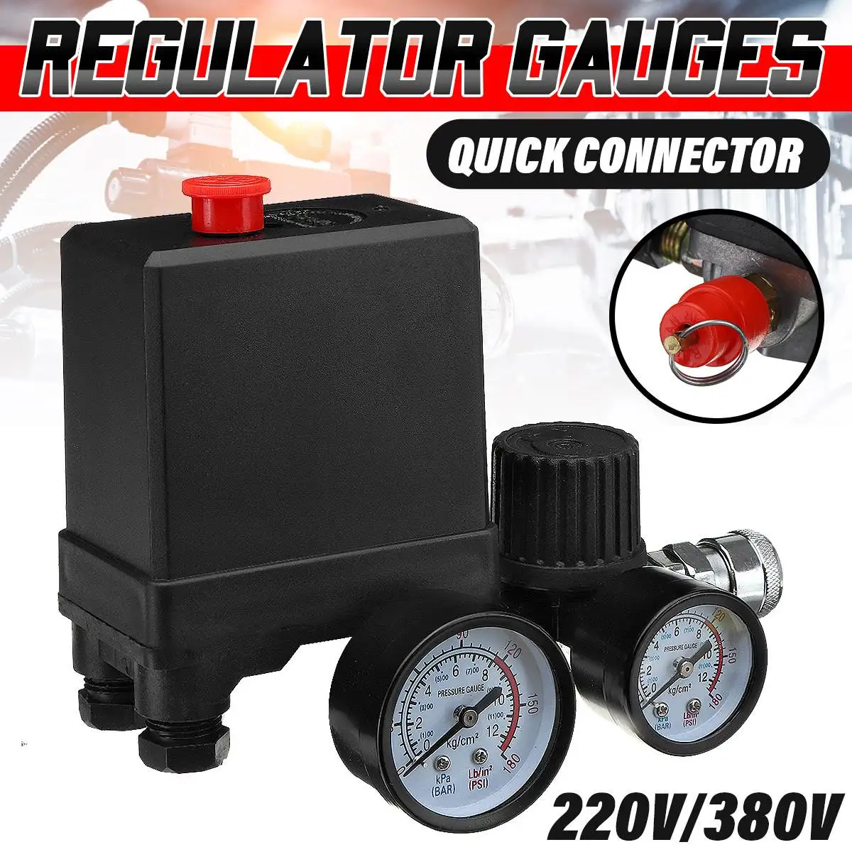 Switch Assembly W/ Pressure Regulator Valve Gauge Air Compressor 220V Equipment 