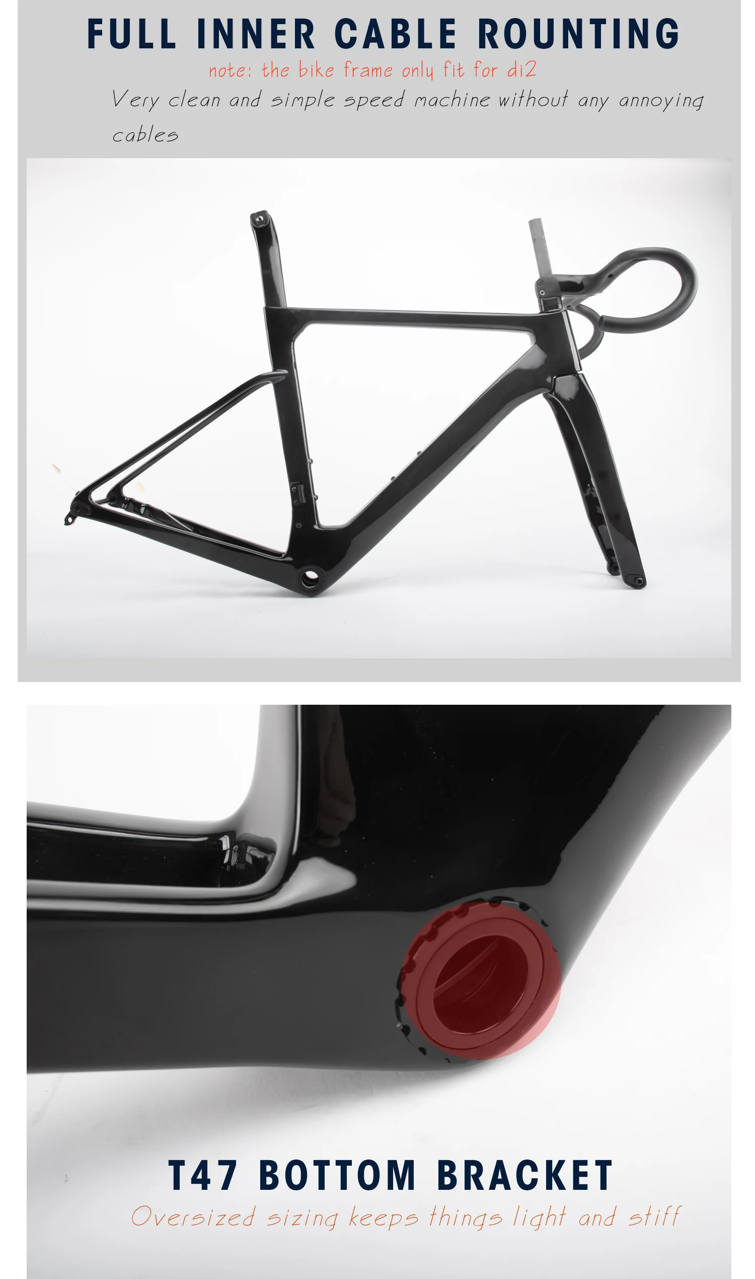 Vam Carbon Road Bike Frame Disc Brake Frameset With Handlebar Compatible DI2
