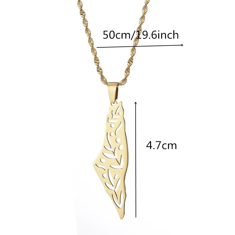 Stainless Steel Israel Palestine Map Pendant Necklace Country Geography Chain for Women Jewelry Gift 2
