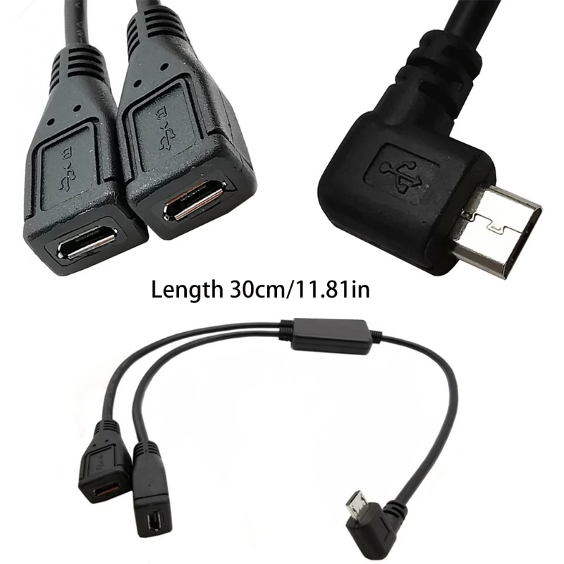 Cablecc 2 Cavi USB 2.0 A Micro USB, Connettori Maschio A 90° (Su E Giù), 30 Cm, Per Cellulari E Tablet