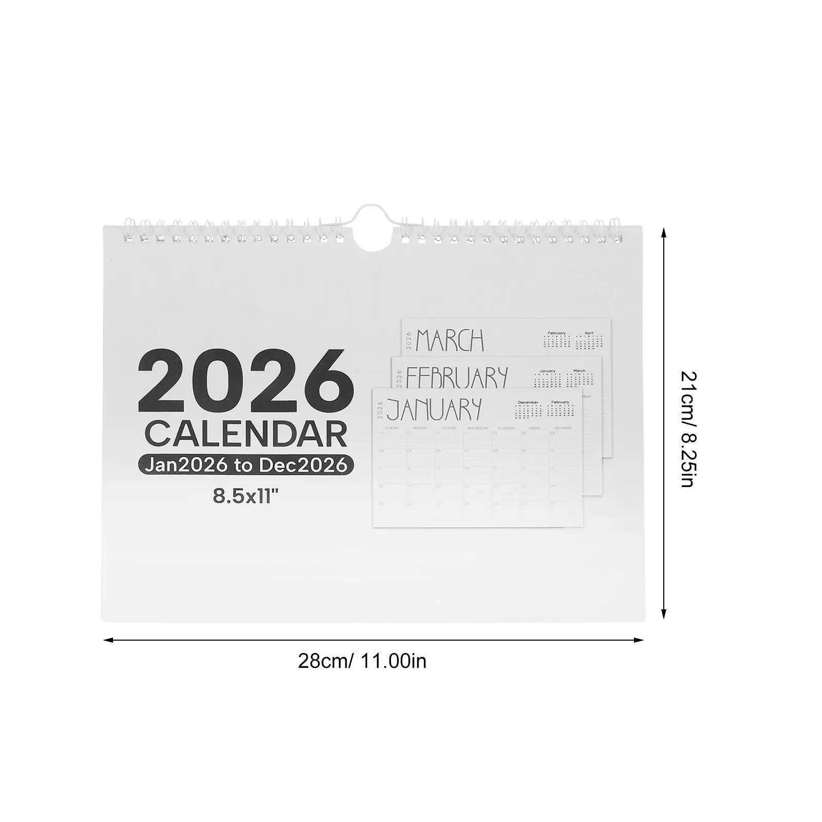 2026년 월간 플래너, 트윈 와이어 바인딩, 세로형, 연간 뜯어쓰는 페이지, 스케줄 정리, 가정 및 사무실용