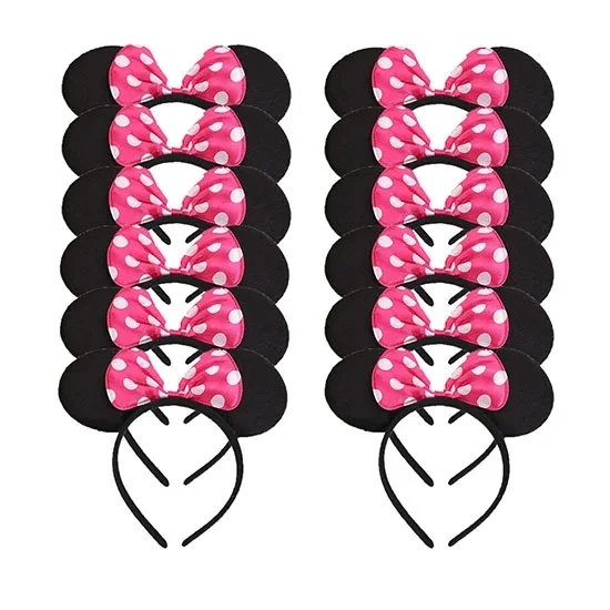 Hair Headband Hair Accessories 12pcs Minnie Ears Black Sequin Pink Headbands for Hallowee Birthday Party Ball Dress Up Supplies Favors Kids Mom