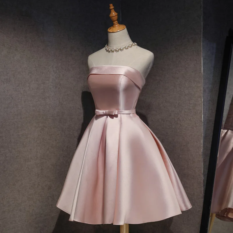 Women Elegant Satin Bridesmaid Dresses Knee Length Short Prom Cocktail Evening Party Dress Formal Occasion Vestido De Fiesta