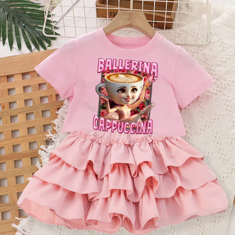 Ballerina Cappuccino Print T-shirt Lolita Shorts Skirt Set