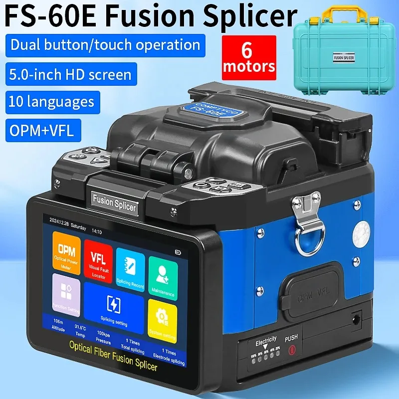 COMPTYCO FS-60E Fiber Fusion Splicer 6 Motors Optical Fiber Hot Melt Machine Built-in OPM VFL Function With Optic Tool kit