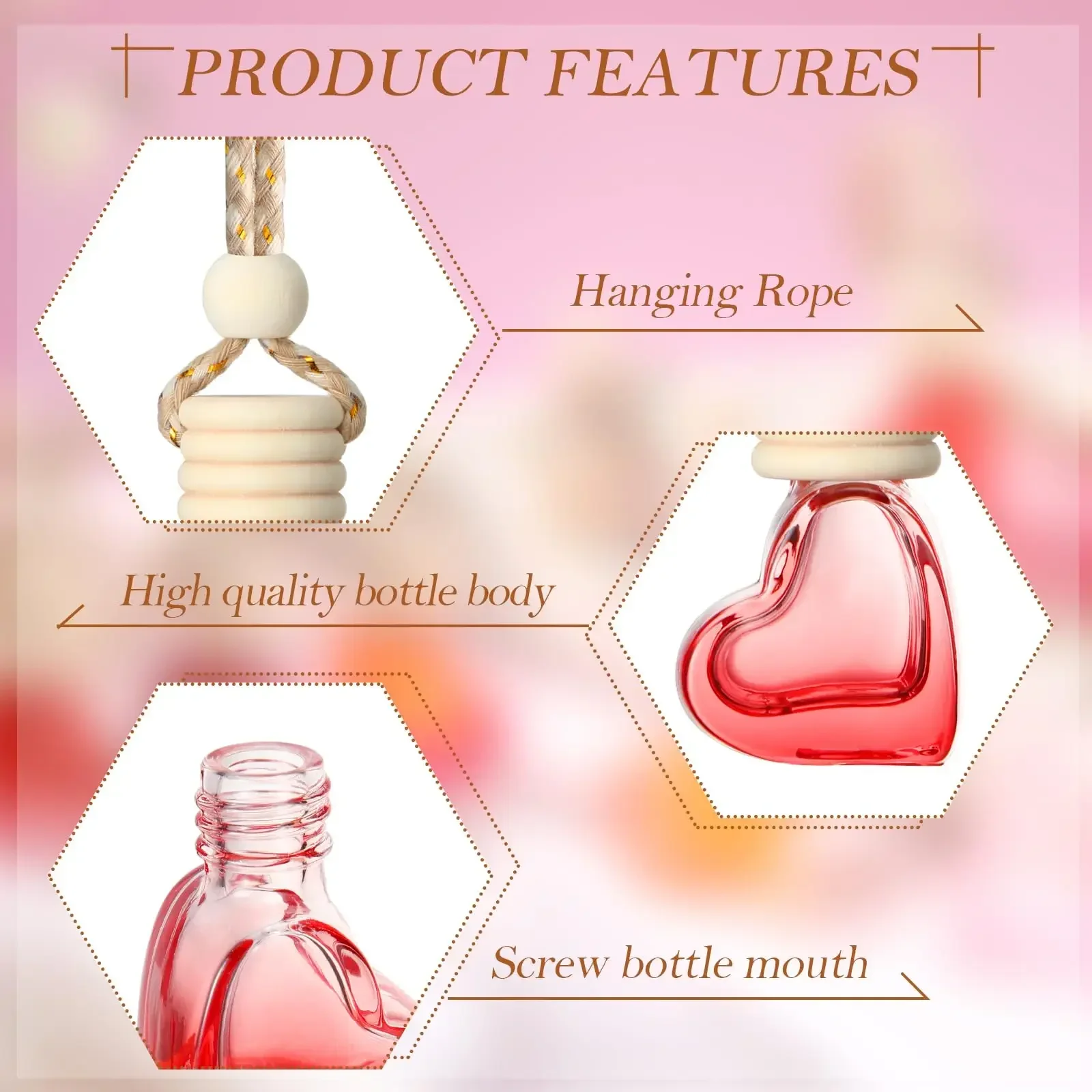 1PC Perfume Bottle Ornament Hanging Empty Bottle Essential Oil Diffuser Fragrance Air Freshener Scent Car Interior Accessory