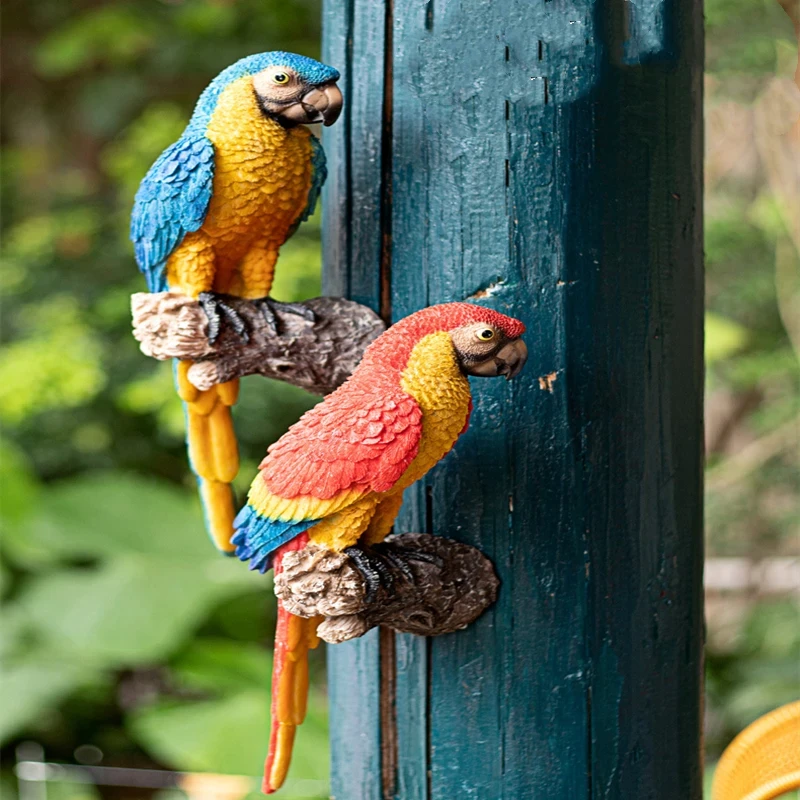 

Parrot Macaws Figurine Tree Hugger Decor Hanging Resin Ornaments Garden Statue Creative Simulation Animal Yard Wall Decoration