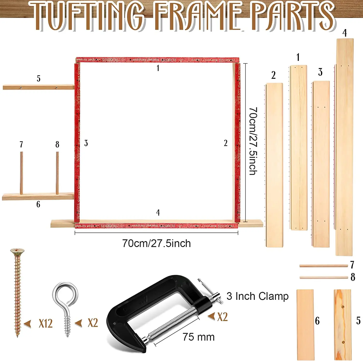 27.5” x 27.5” Tufting Gun Frame Wooden Rug Making Frame Kit Carpet Tuft  Frame