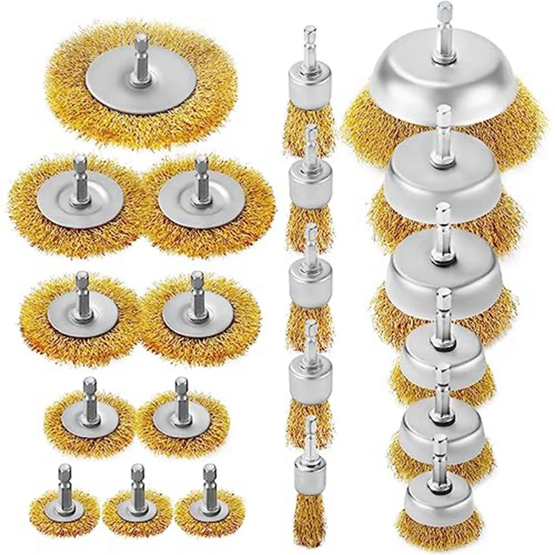 

Wheel Cup Brush Wire Brush Drill Set 21 Pieces, Drill Bit 1/4In Hex Shank,Wire Brush For Drill Rust Removal, Wire Brush