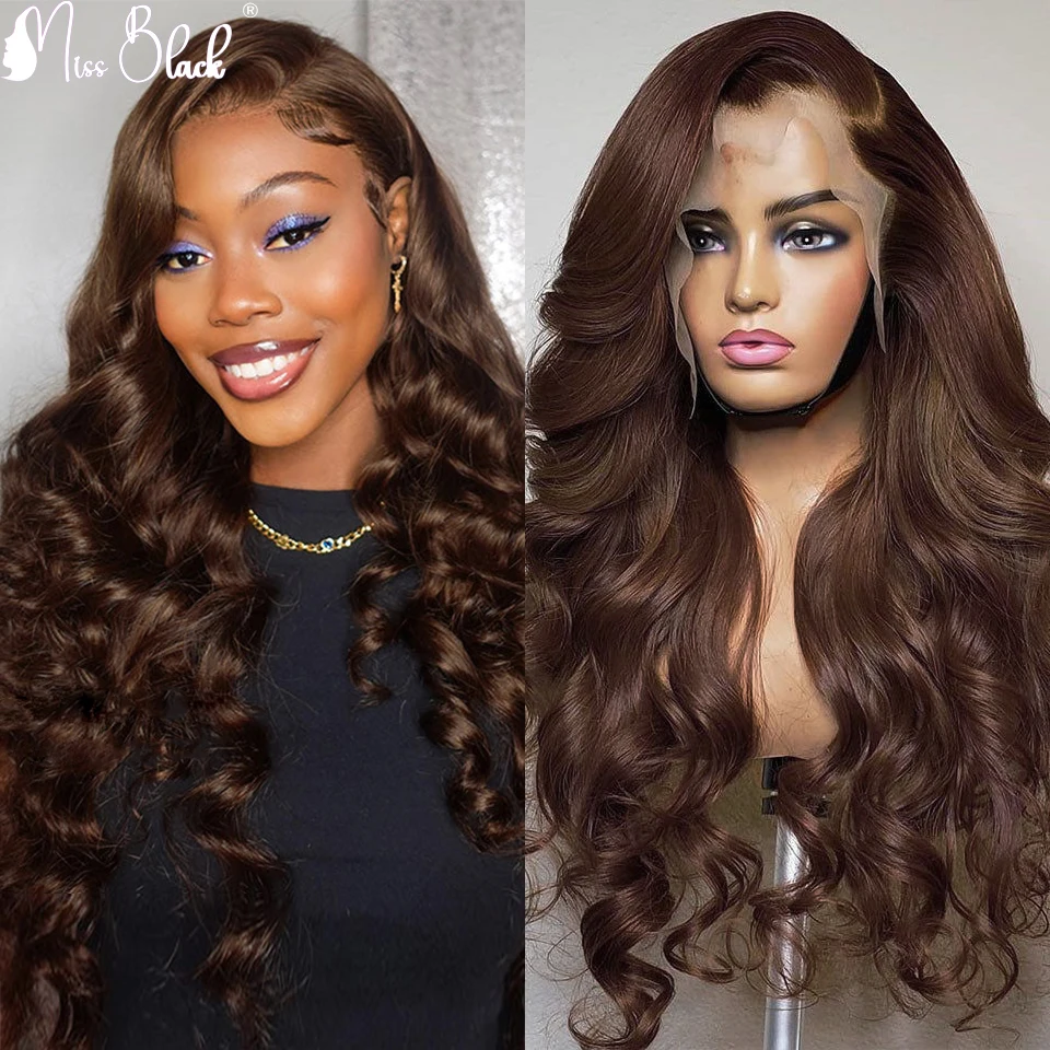 

13x4 13x6 шоколадно-коричневые волнистые человеческие волосы #02, цветные парики без повреждений, прозрачный кружевной фронтальный парик, парик плотностью 180% для женщин