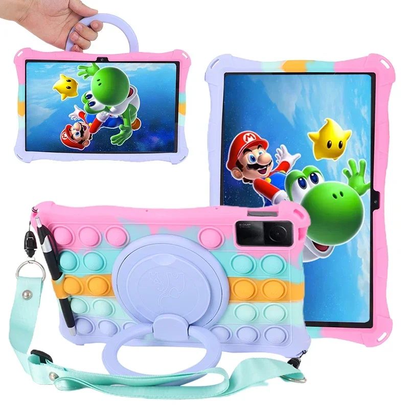 Durable Kids Soft Silicone Stand Cover with Shoulder Strap for Xiaomi Redmi Pad Tablet