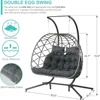 Double Egg Swing Chair with Stand, 2 Person Wicker Hanging Chair with Stand, Outdoor Indoor Oversized Hammock Chair 2