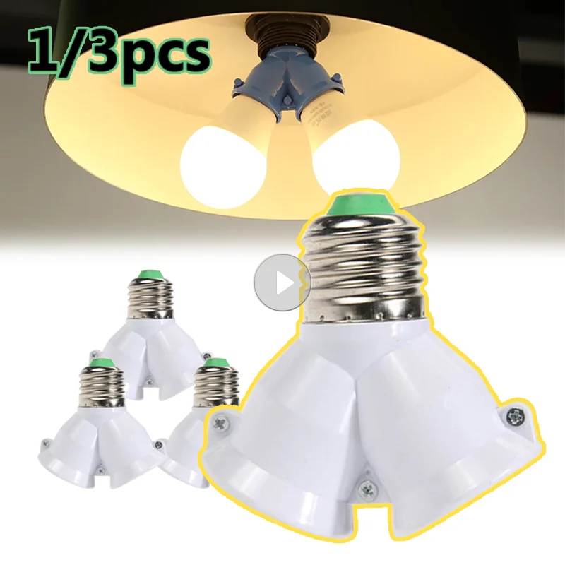 1/3PCS E27 Socket Base 2 In 1 Double Extender Splitter Converter Plug Halogen Light Lamp Bulb Holder Copper Contact Adapter Tool