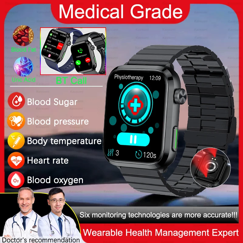 

2023 New Blood Lipids Uric Acid Blood Glucose Smart Watch Men ECG+PPG Fitness Tracker Clock Heart Rate Bluetooth call Smartwatch