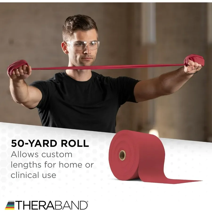 Resistance Band, Red, Medium, 50-Yard Roll, Latex-Free, Elastic Band for Exercise, Physical Therapy, Yoga, Pilates, Stretching,