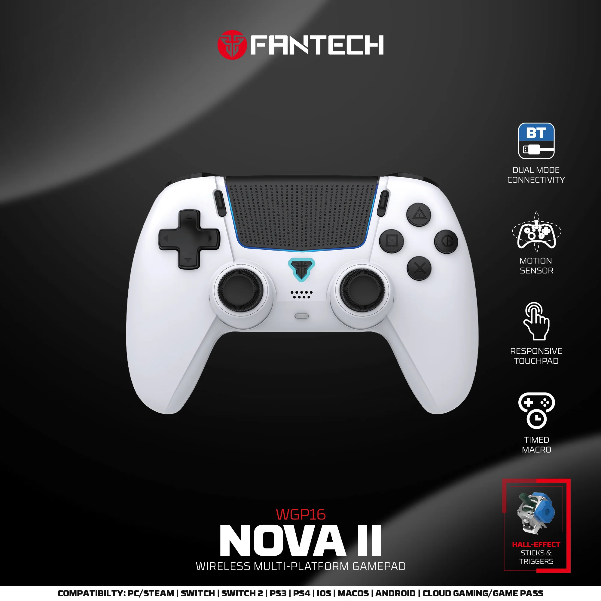 FANTECH NOVA II WGP16 Wireless Controller Hall Joystick und Effektlöser Eingebauter Lautsprecher für PS4 NS2 Gamepad Wired Controller