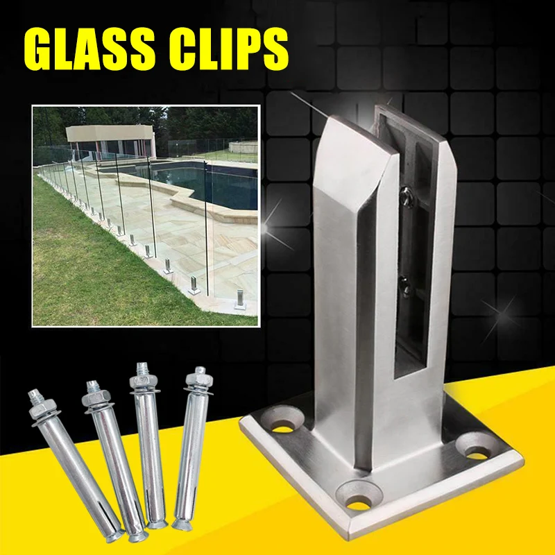 Glass Fasteners Stainless Steel Clips Heavy Duty Stainless Steel Glass Pool Fence Clip Floor Glass Stand Fix Fitting Clamp High Hardness Impact Resistance Clip