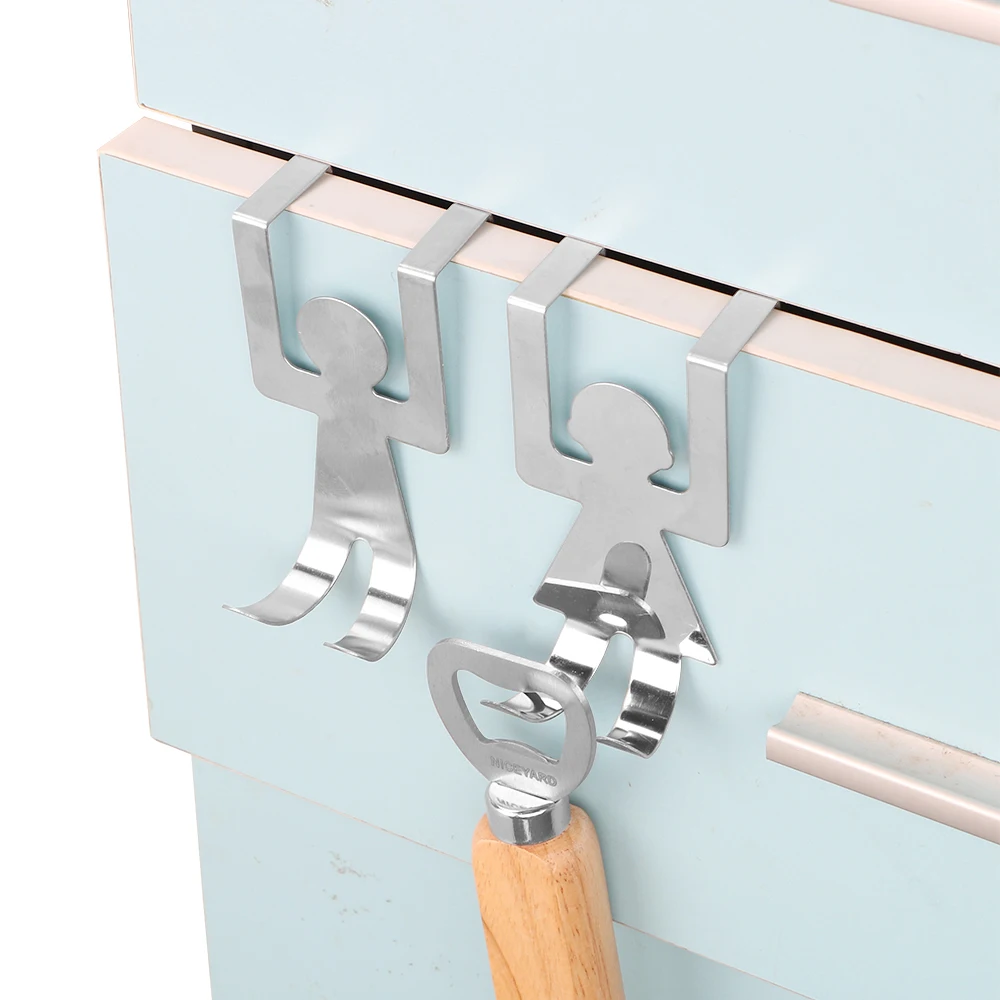 Kitchen Cabinet Pot Pan Hooks House Clothes Storage Rack Tool Wall Door Hanger Stainless Steel Lovers Shaped Hooks 2Pcs/Set