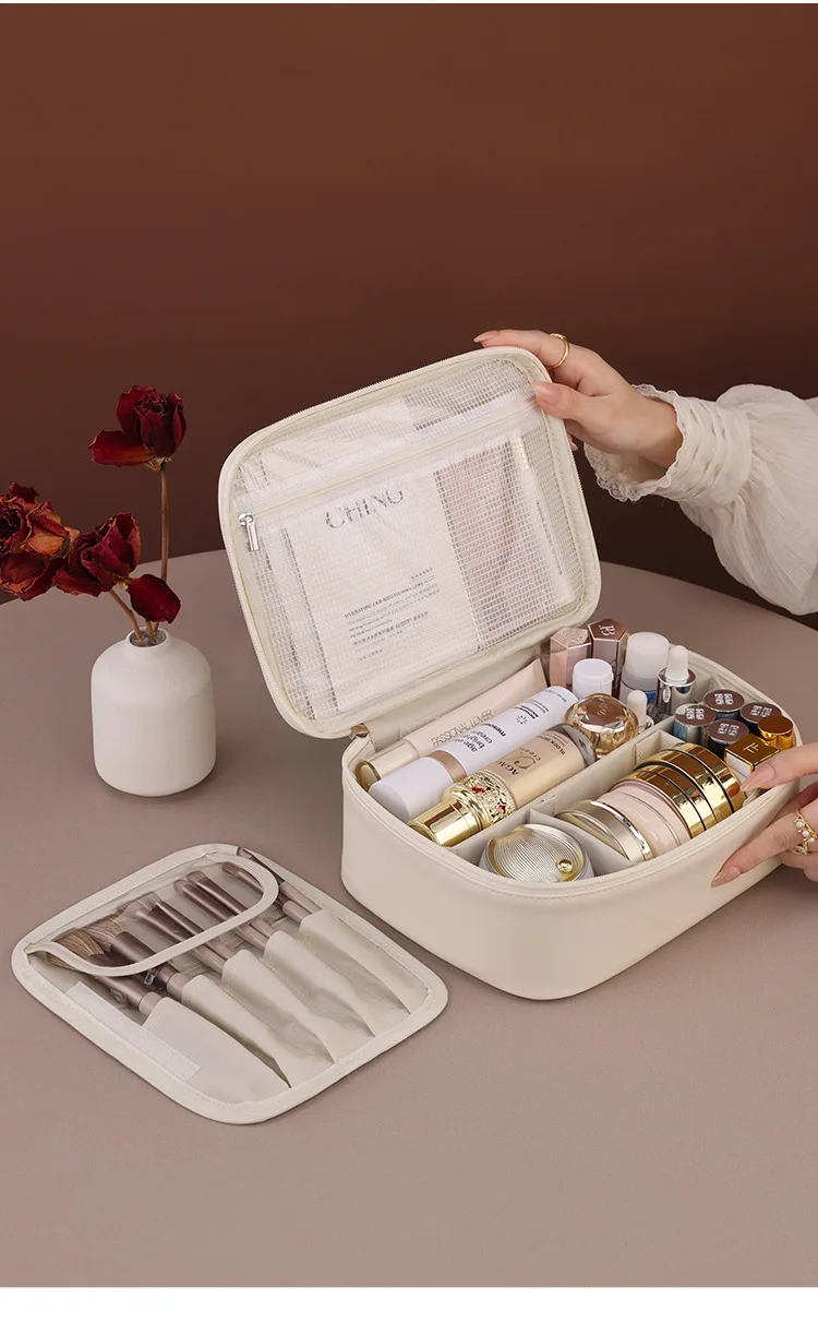 PU Leather Waterproof Cosmetic Bag with Compartments – Large Capacity Makeup Organizer ... - SKU CSB16889 - UGI Packaging