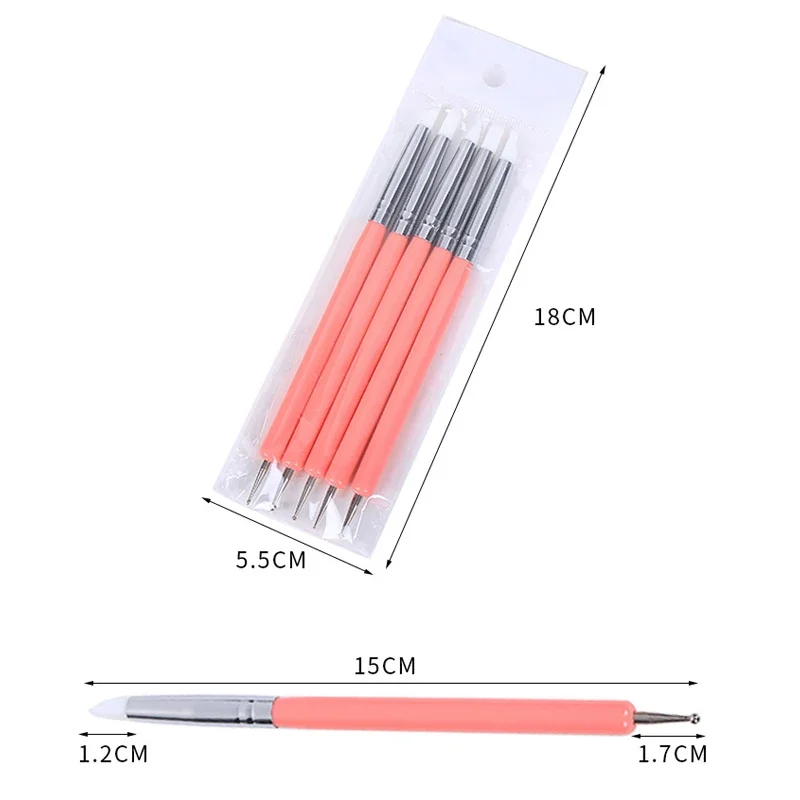 Manicure tools 5pcs Double-ended point drill silicone pen Dual Soft Pottery Clay Tool Two Head Craft Tool carving pens polymer clay tools,pottery tools,clay sculpting tools,pottery sculpting tools,clay craft tool