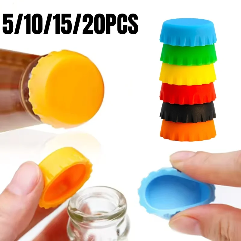 Reusable Silicone Bottle Cap Random Sealed Beer Caps Vinegar Soy Corktail Lid Wine Protective Stopper Bar Accessories 5-20Pcs