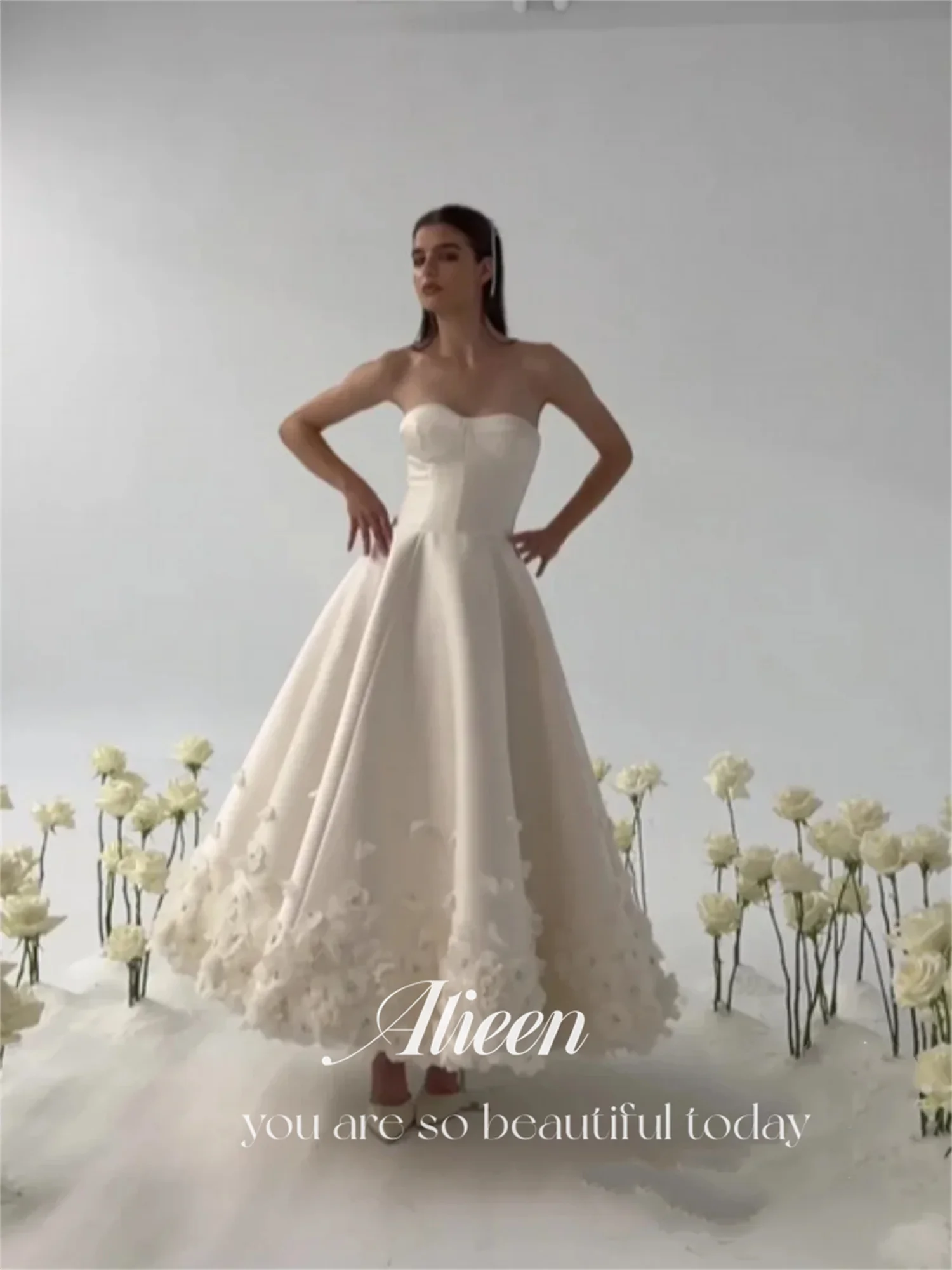 Aileen белые трапециевидные 3D цветы ручной работы торжественное платье для женщин выпускные женские платья средней длины Роскошные вечерние 2024 элегантные женские свадебные платья
