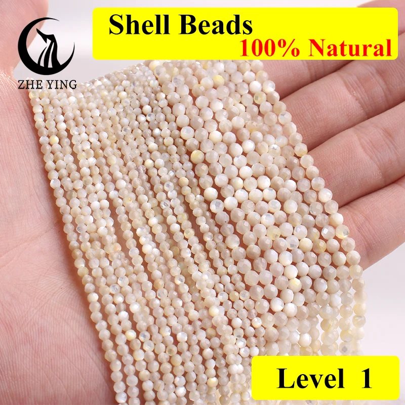 Zhe Ying 2/3/4mm Natural Shell Beads Tiny Faceted Gemstone Beads for Bracelet Necklace Diy Accessories