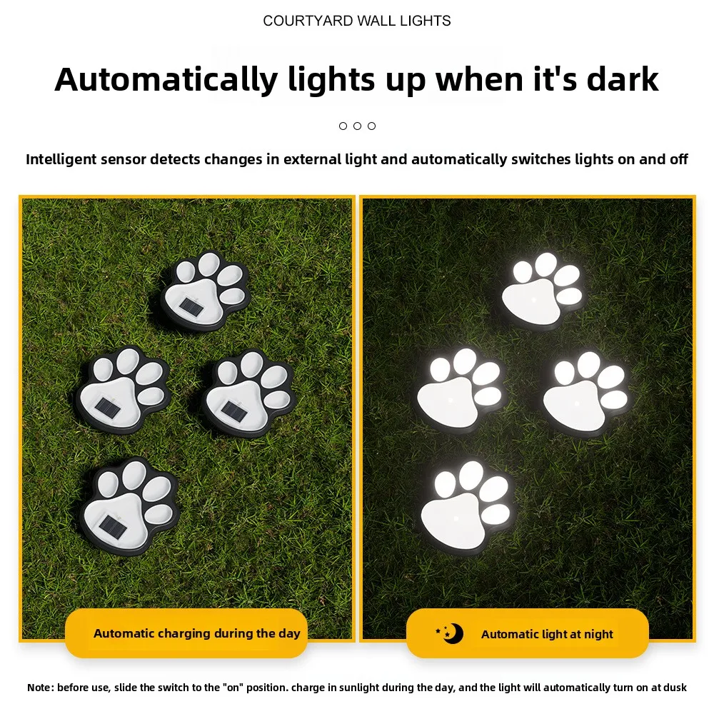 Solar Paw Print Lights Outdoor Pathway Lights For Cats And Dogs Paw Garden Decor With Auto On Off Waterproof LED Yard Lamp