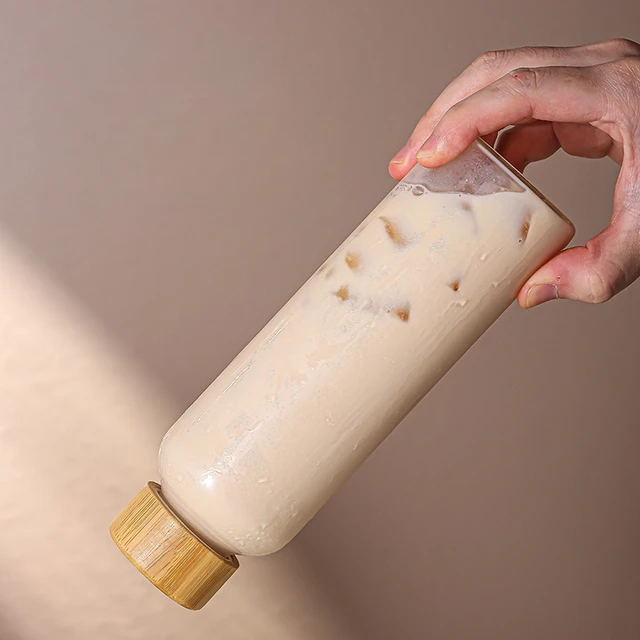 1pc Borosilicate Glass Bottle with Stainless Steel Lid & Bamboo Lid - Leak-Proof High-Temp Resistant Drink Container Glass Jar 3