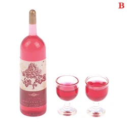 3-Piece Dollhouse Miniature Wine Bottle and Glass Set (B)