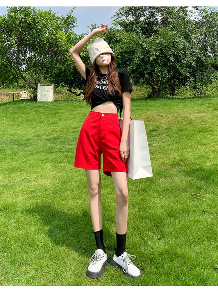 

Chic Straight Loose Women Jeans Shorts Pockets Female Wide Leg Denim Shorts Summer 2023