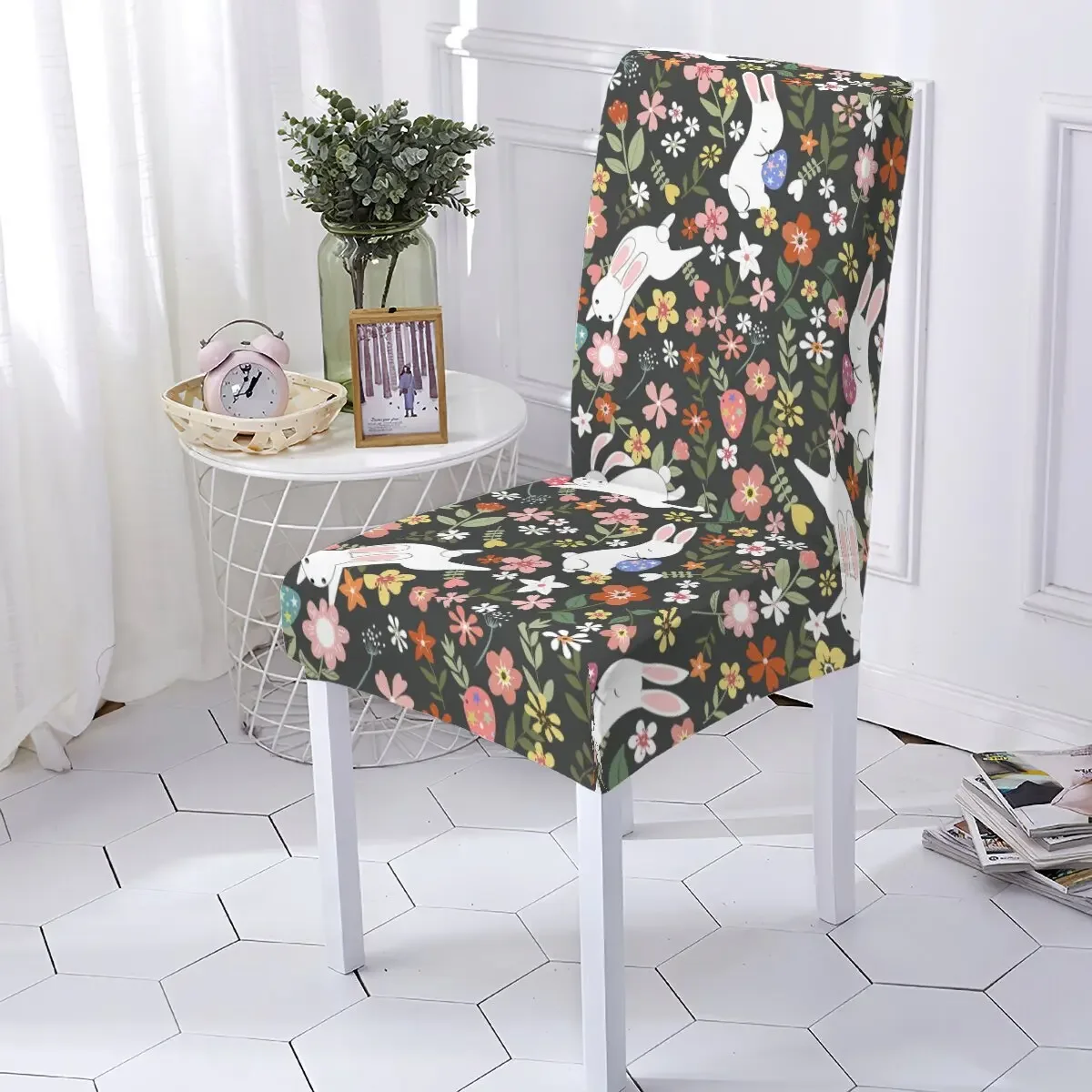 Easter Style Chair Cover Elastic Chairs Covers Rabbit Pattern Kitchen Seat Case Sretch Chair Cover For Banquet Home Stuhlbezug 4