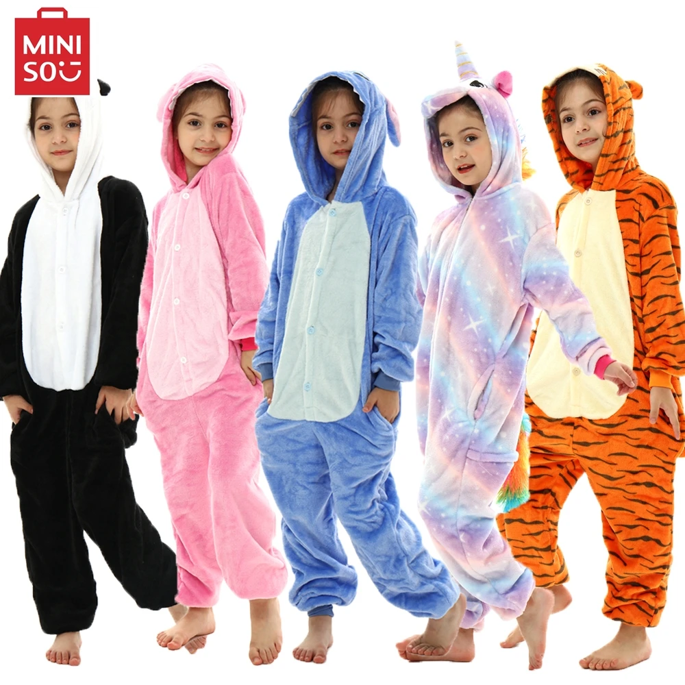 kids pajamas boys girls stitch kigurumi onesies panda tigger dinosaur baby blanket sleepers winter flannel